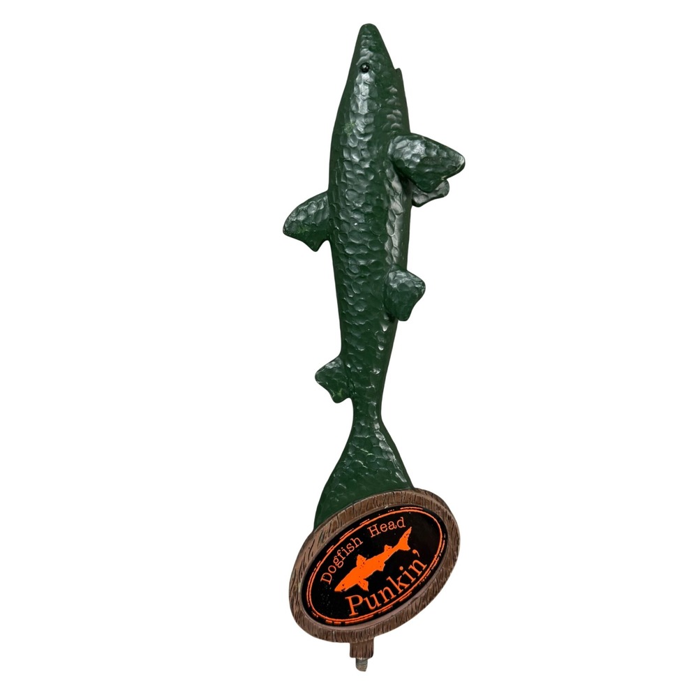 Dogfish Head Punkin Ale Beer Tap Handle Green Fish Carved Design Bar Decor